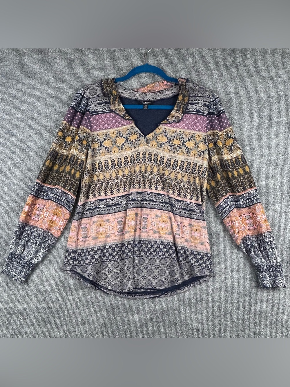 Lucky Brand Mixed Print Boho Top Cottagecore Prairie Romantic